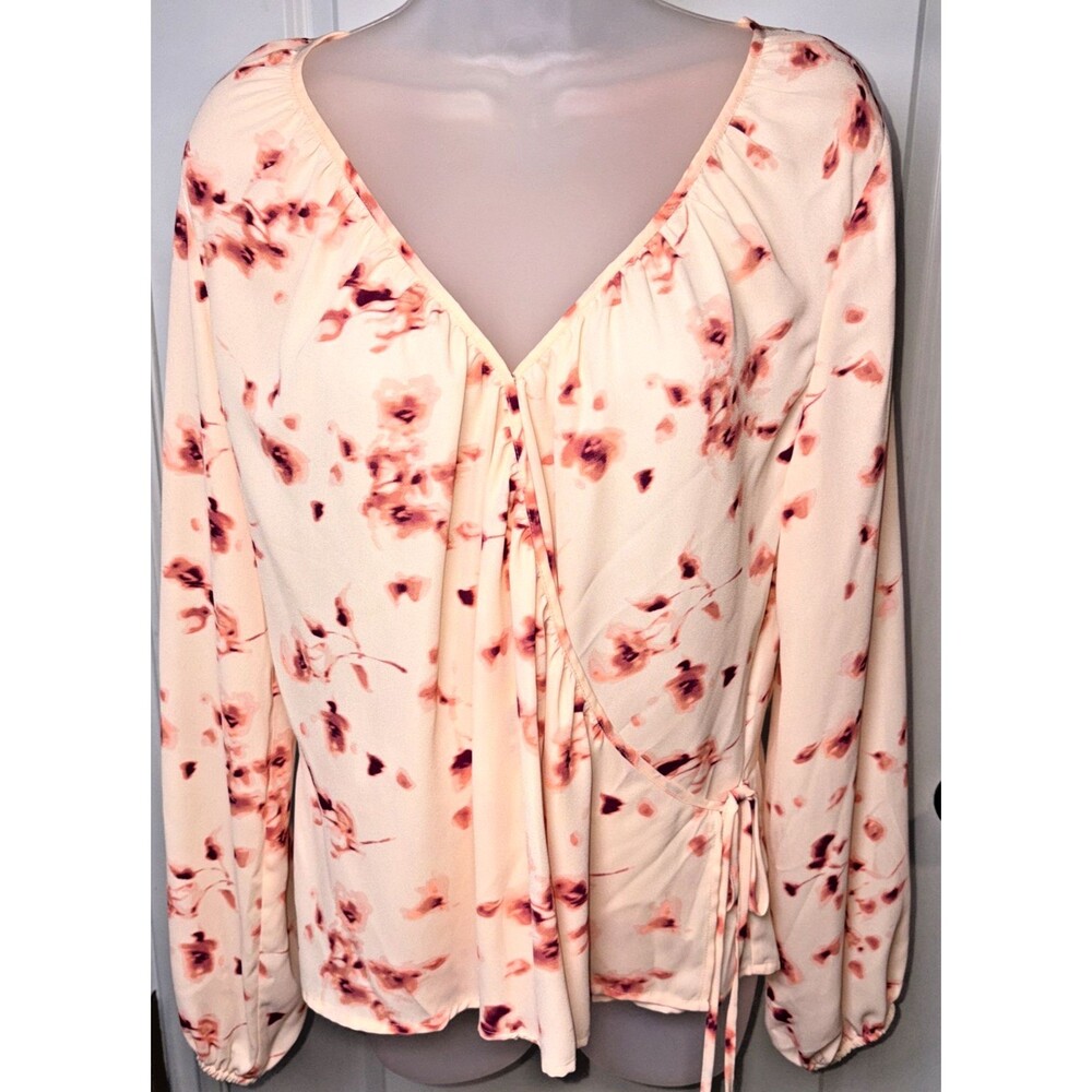 Large Front Tie blouse Business Casual Women Flowy Top Long Sleeve Floral Chic